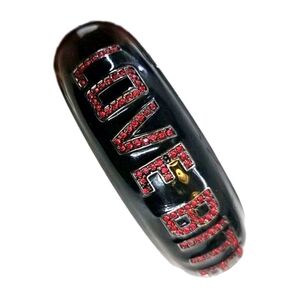 Vtg Betsey johnson Love Bites Red Rhinestone‎ Black Laquer bracelet Bangle Metal